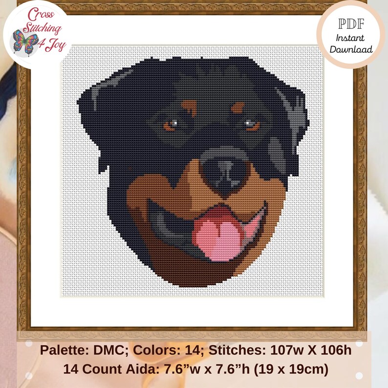 Rottweiler Dog Breed Cross Stitch Pattern Very Easy Animal Etsy