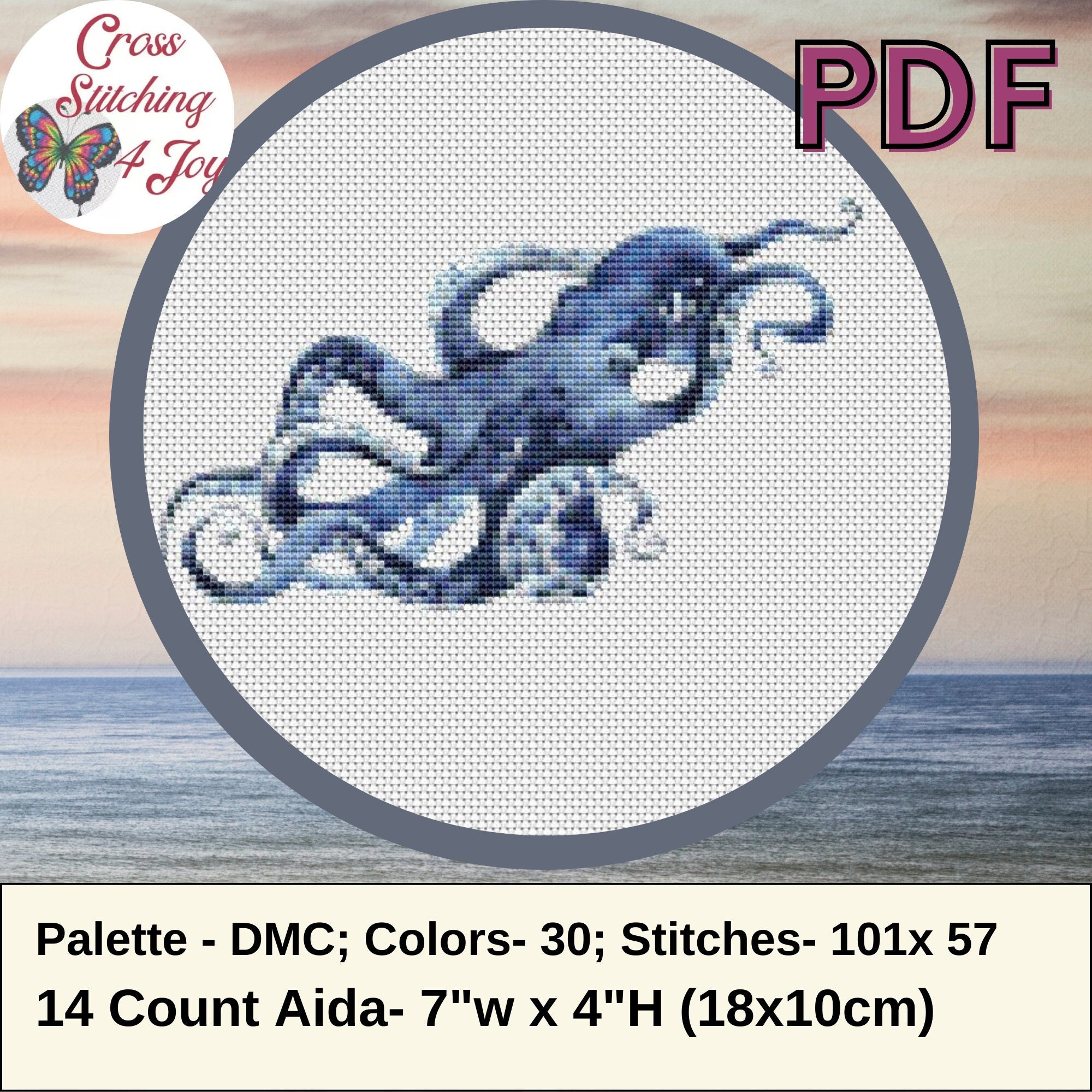 Octopus Counted Cross Stitch Pattern, Easy Modern Nature Art, Colorful ...