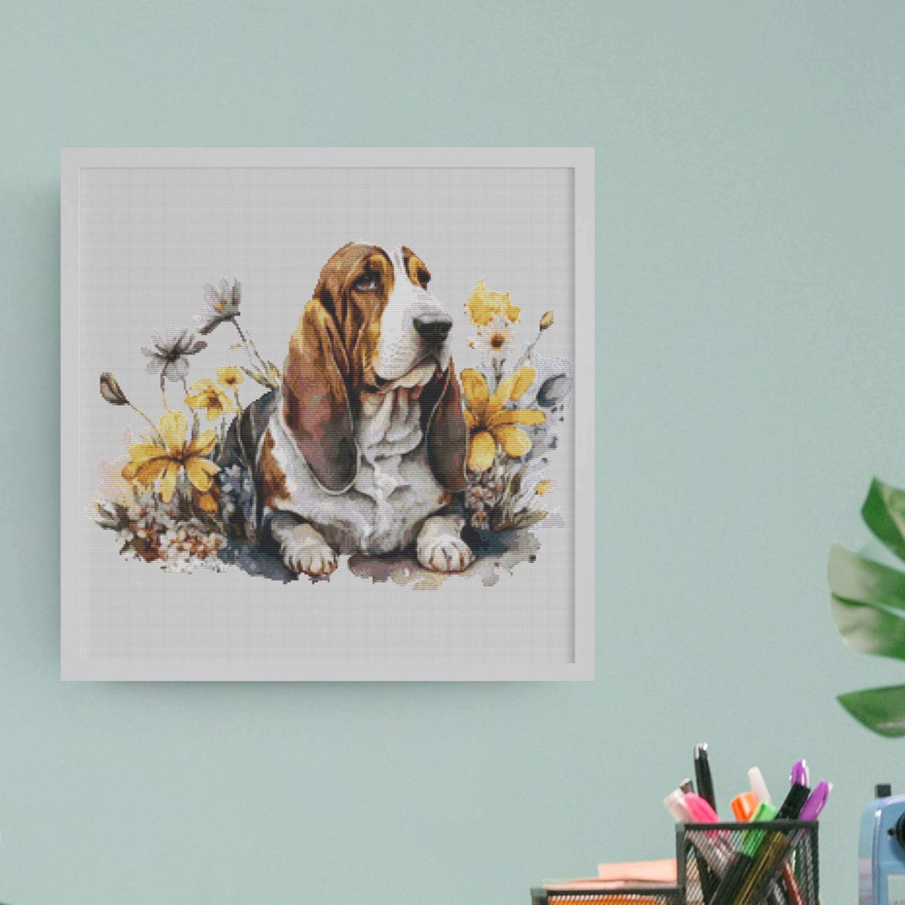 Luca-S Basset Hound Cross Stitch Kit - 28.5x15.5cm Counted Embroidery With 28 Colors