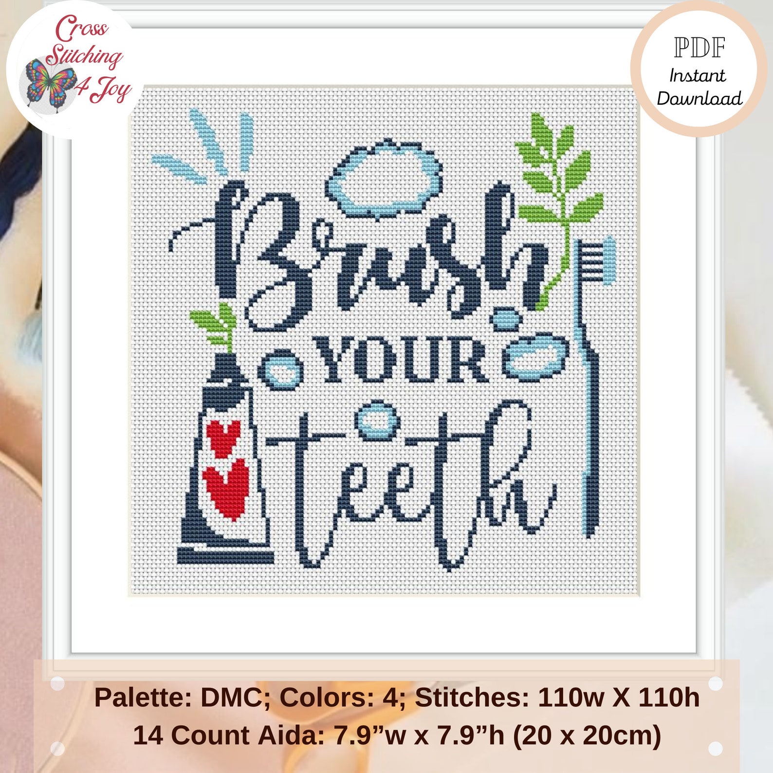 Bathroom Decoration, Set of 4 Cross Stitch Patterns, Bath Toilet Signs