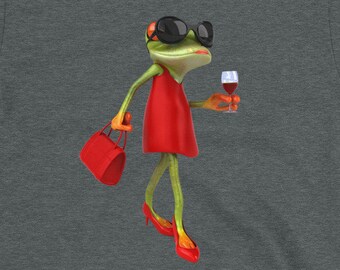 Lady Frog with wine, Frog Shirt, Wine Gift for her, Wine time, Frog lover, Wine lover, Funny frog graphic, Diva gift, Frog in heels, Unique