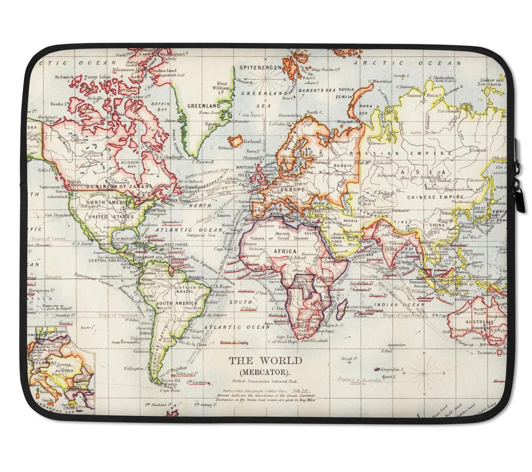 World Map Laptop Sleeve, Travel Case, Country Map, Labeled Map ...