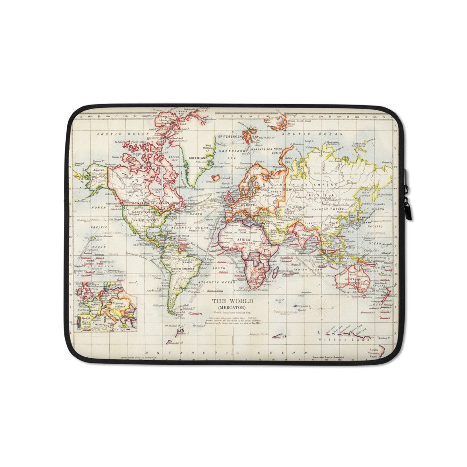 World Map Laptop Sleeve Travel Case Country Map Labeled Etsy