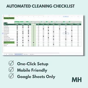 Lista de verificación de limpieza automatizada / Hoja de cálculo de Google para el reinicio del hogar (Descarga digital)