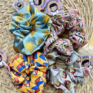 Filipino themed Hand made, hand printed scrunchies