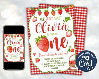 sweet one invite sweet one birthday strawberry birthday strawberry party Strawberry invite sweet one party berry sweet invite