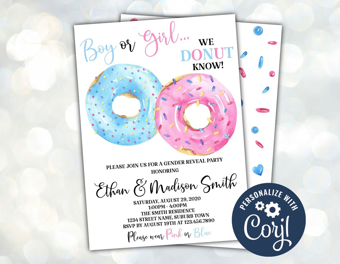 Donut Gender Reveal Invitation Gender Reveal Party Invite Etsy