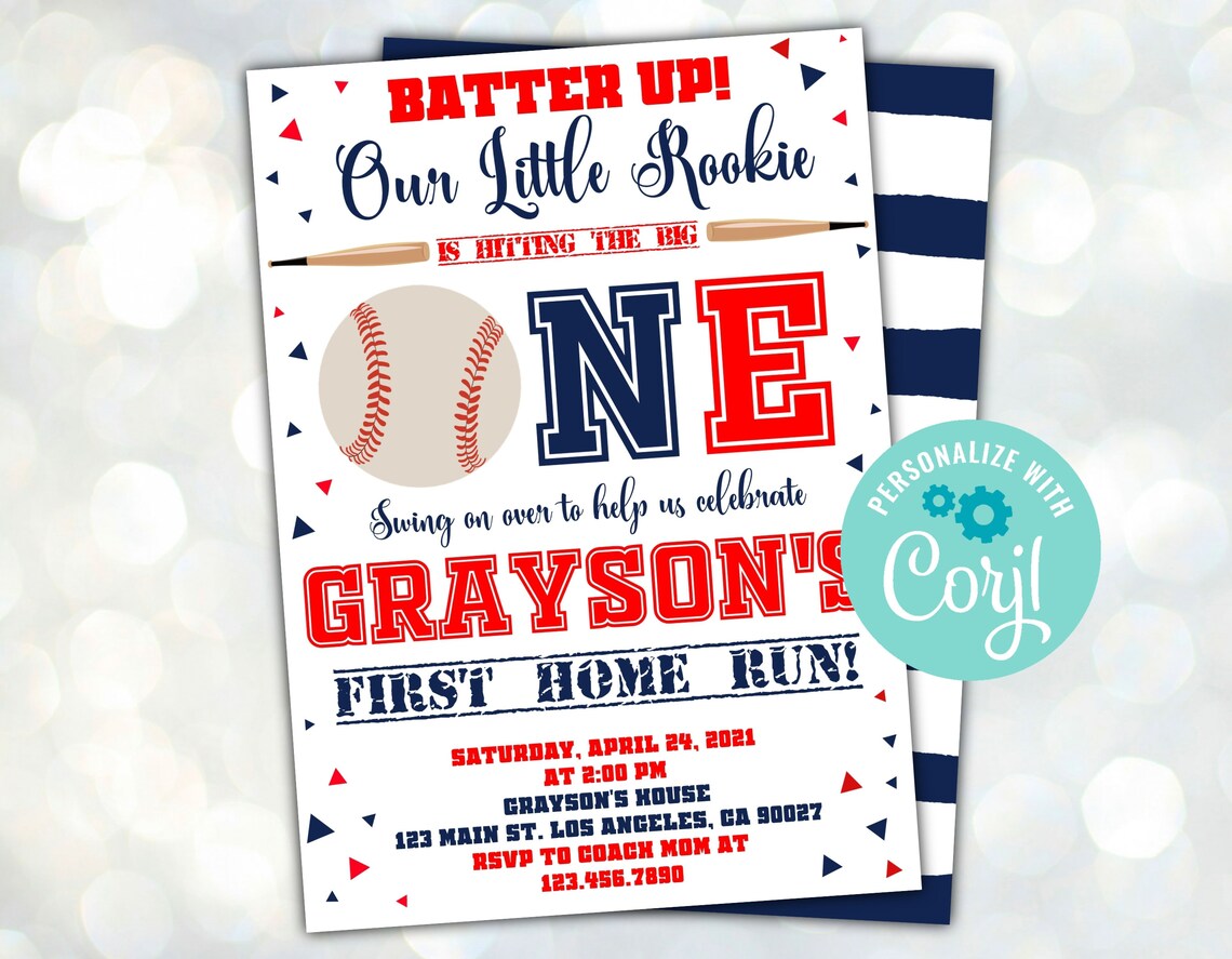 Baseball 1st Birthday Invitation Editable Rookie of the Year Etsy