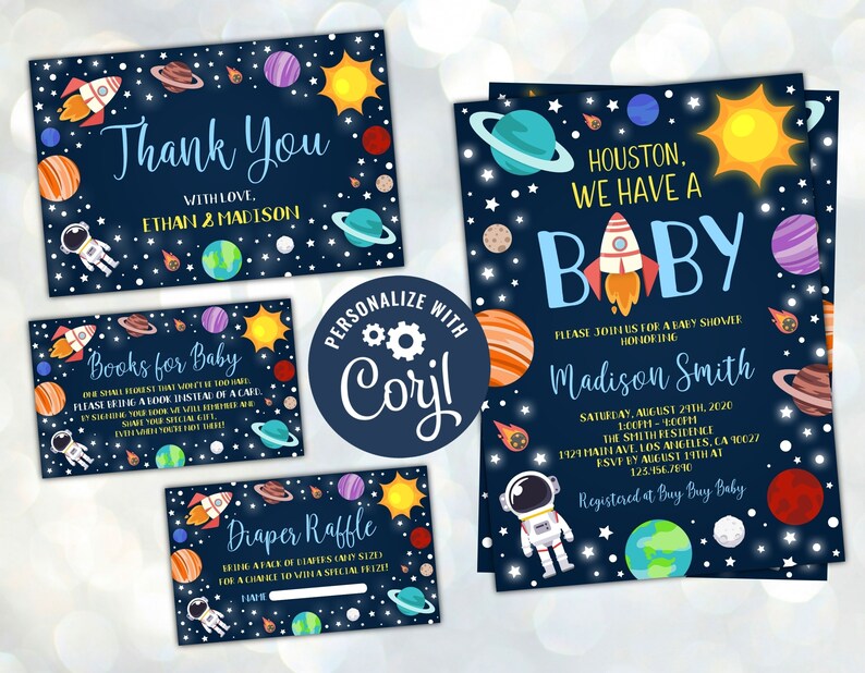 Outer Space Baby Shower Invitation Set Space Books For Baby Etsy