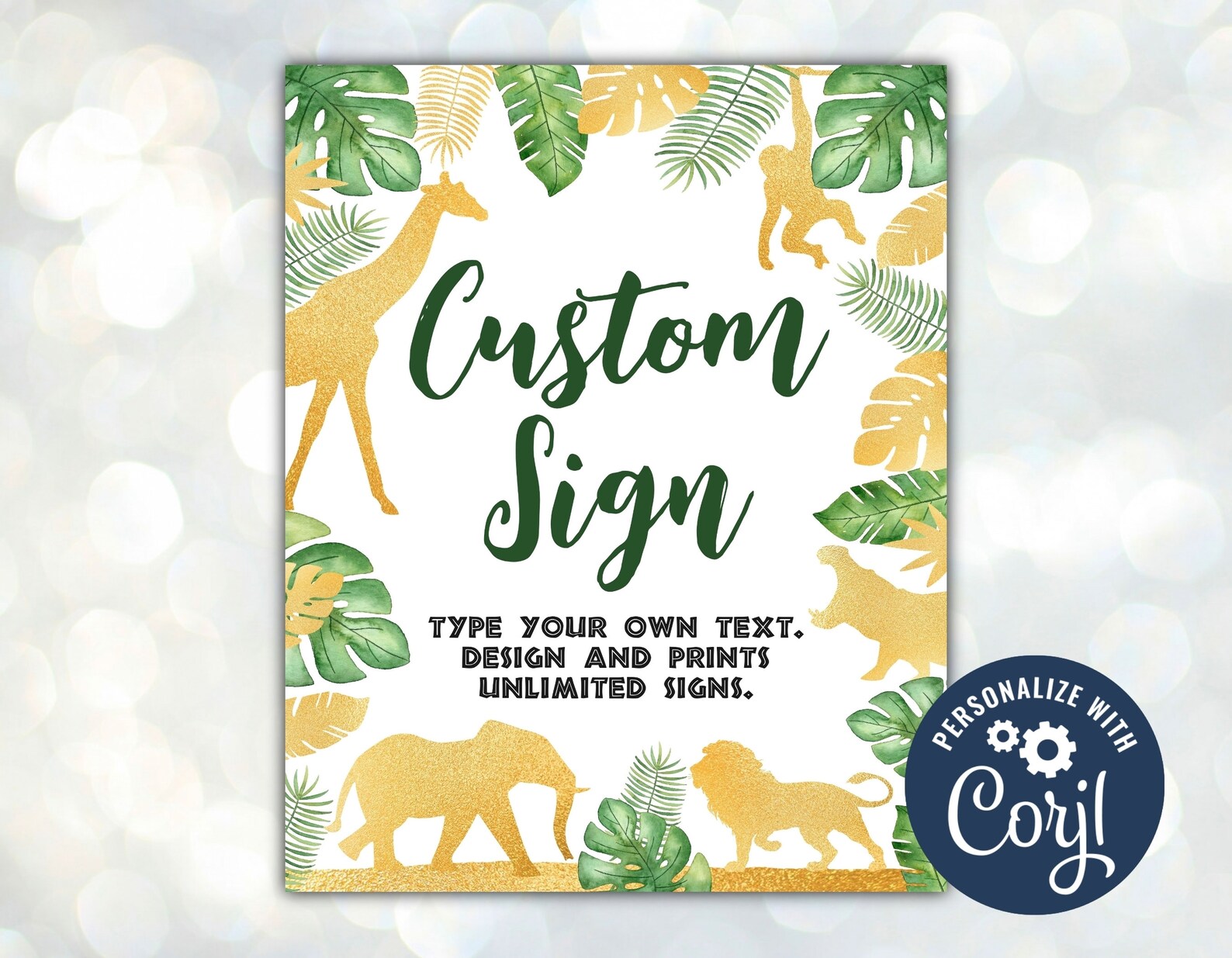 Editable Safari Custom Sign Jungle Animals Custom Sign Gold | Etsy