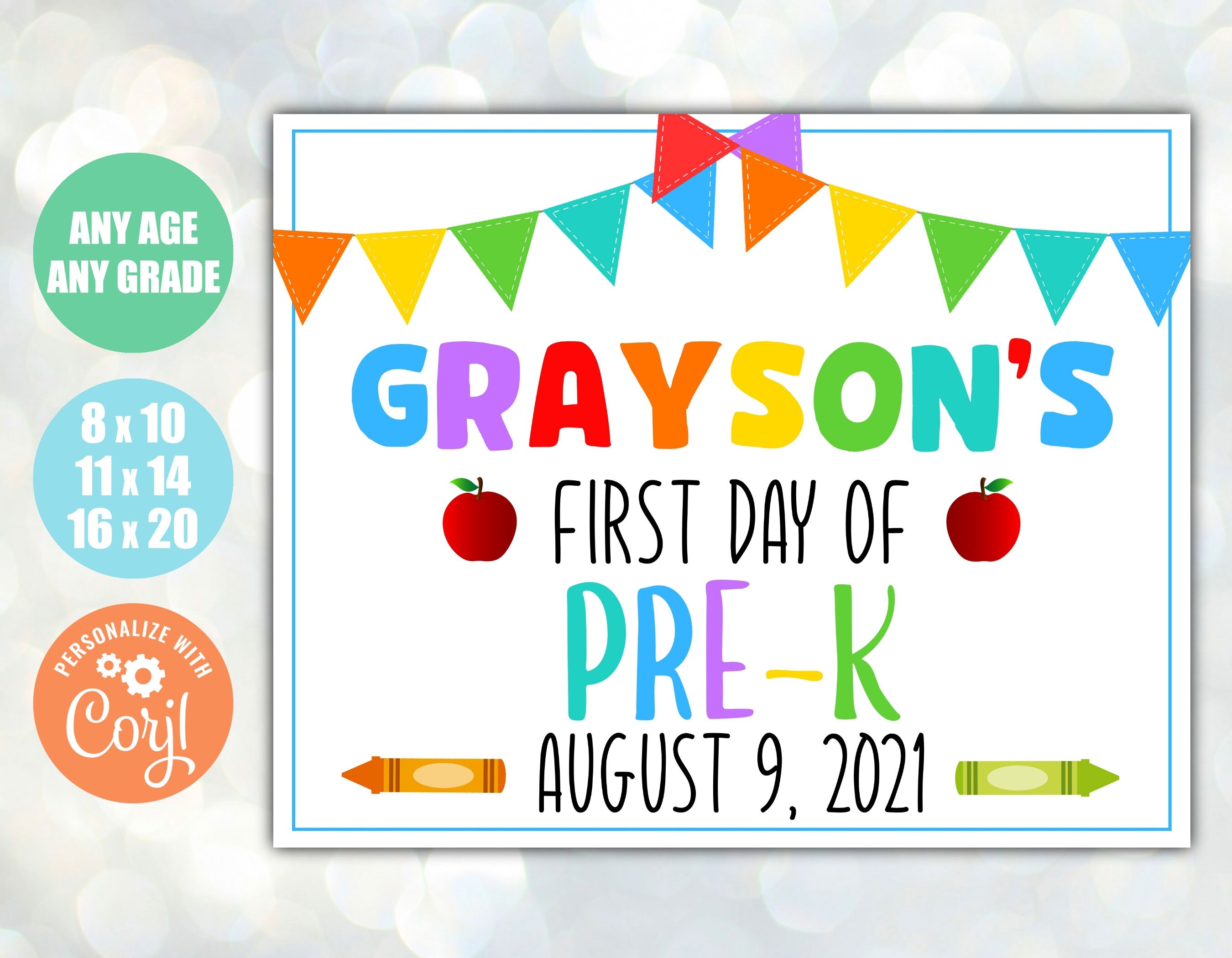 First Day Of Pre K Sign Editable First Day Of School Sign Etsy