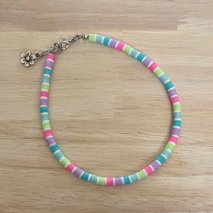 Bright Beaded Anklet, Bright Anklet, Pink, Purple, Blue Rainbow Beaded Anklet, Heishi Beaded Anklet,  Colorful Anklet