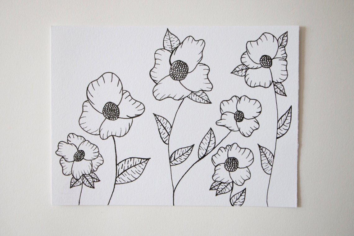 Simple Flower Pen Drawing Ink on Paper 4' X 5.5 Inches Etsy