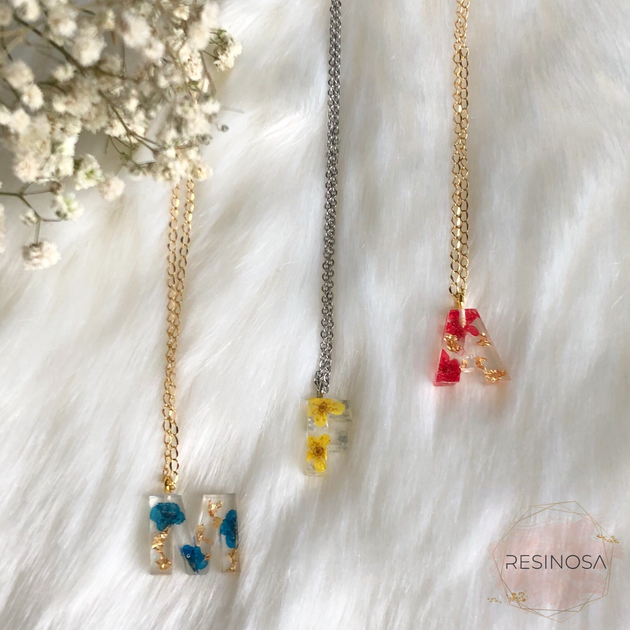 Mini Letter Necklace With Real Flowers Etsy Australia