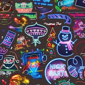 NEON LIGHT CHRISTMAS decals!  25 cool decals, awesome neon light Christmas designs, light up the holidays & they make a darn good gift!