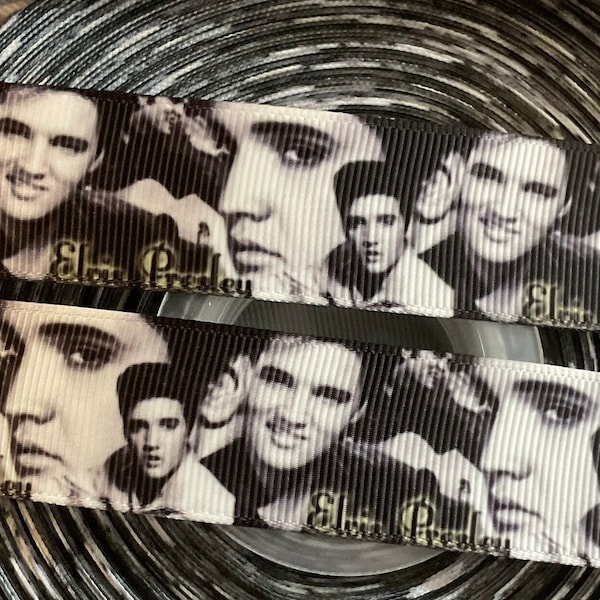 ELVIS 1” grosgrain ribbon!  Choose 3/5 yards, Elvis the Pelvis, the King of Rock & Roll, perfect for embellishment/gifts/hair and much more!