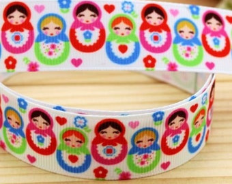 MATRYOSHKAS!  7/8” grosgrain ribbon, choose 2,3 or 5 yards, nesting dolls, little dolls, how many are in there & it makes a darn good gift!