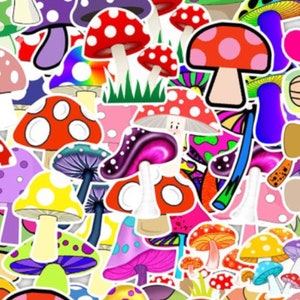 MUSHROOM DECALS #2!   Choose 25 or 50 decals, colorful and animated little fungi, they make everything better & they make a darn good gift!