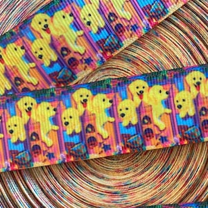 GOLDEN PUPPIES!  1” grosgrain ribbon, choose 3 or 5 yds., we love puppies, perfect for embellishment/hair/decor/gifts & all your projects!