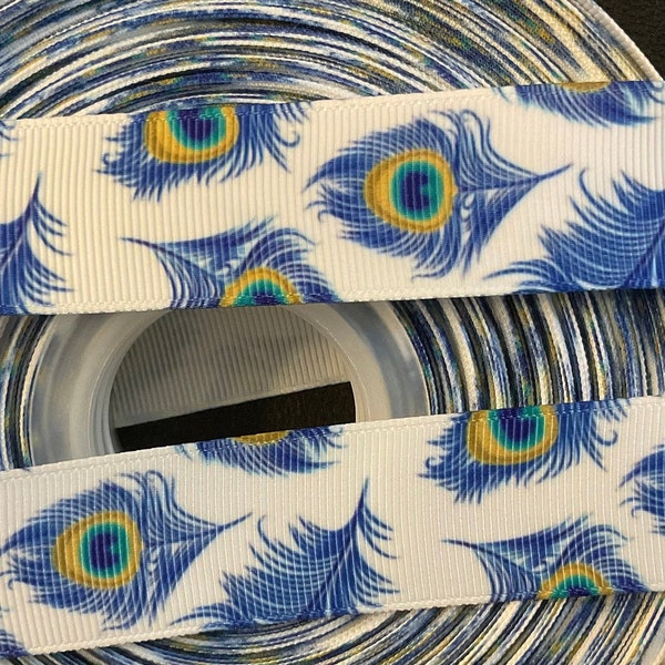 LE PEACOCK FEATHERS 1” grosgrain ribbon, choose 3/5 yds., decadent feathers, brilliant colors & perfect for all of your phenomenal projects!