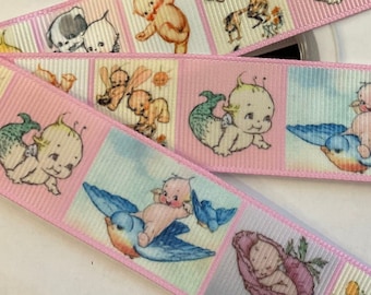 BABIES, BABIES, BABIES!  1” grosgrain ribbon, choose 3 or 5 yds., little baby Cupids, perfect for decor/parties/gifting & all projects!