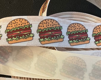 CHEESEBURGERS!  1” grosgrain ribbon, 3 or 5 yds., hot off the grill, quirky and fun, delicious and juicy & it makes a darn good gift!