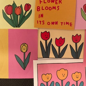 DES AUTOCOLLANTS TULIPES ! 14 adorables stickers tulipes, de la pointe des pieds sur les tulipes, des stickers joyeux, pas besoin d'arroser et c'est un sacré bon cadeau !