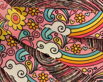 SWIRLY WHIRLY ribbon!  7/8” grosgrain ribbon, choose 3/5 yds., 70’s vibe, perfect for embellishment/hair/decor/gifting & all your projects!