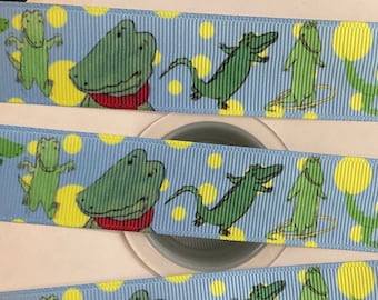 THE PLAYFUL CROCODILE 1” grosgrain ribbon! Choose 3 or 5 yards, adorable/dancing/silly Croc, perfect for all of your fun & unique projects !