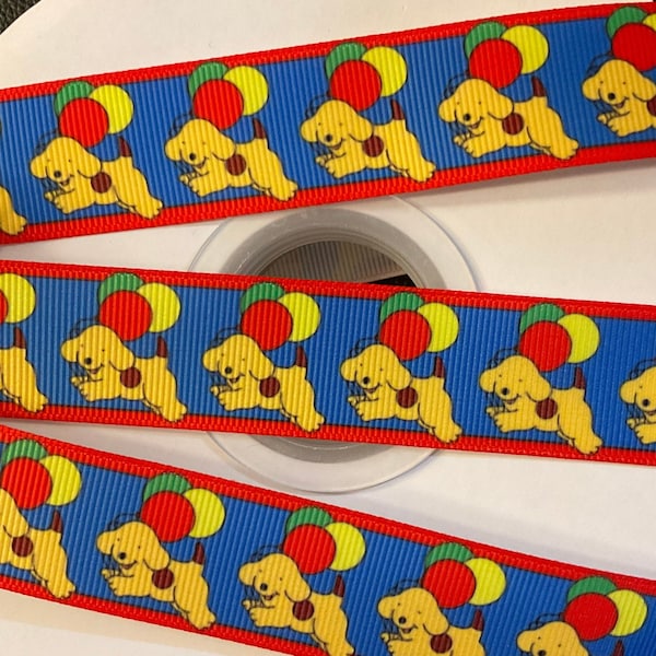 PUPPY DOG with BALLOONS!  1” grosgrain ribbon!  Choose 3 or 5 yards, perfect for embellishment/hair/decor/gifts & all of your projects!