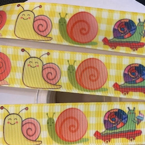 SNAILS, SNAILS, SNAILS!  1” grosgrain ribbon, choose 3/5 yards, darling little snails, perfect for embellishment/hair/decor & all projects!