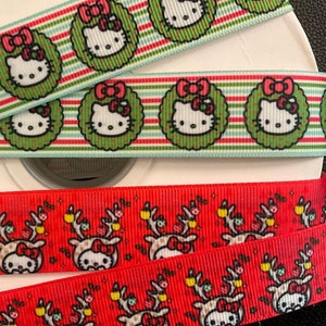 KITTY’S CHRISTMAS FUN!  1” grosgrain ribbon, 2 styles, choose 3 or 5 yds., perfect for embellishing/hair/decor/gifting & all your projects!