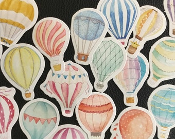 HOT AIR BALLOONS! 46 colorful balloon stickers, up, up and away, delightful designs, touch the clouds and they make a darn good gift!