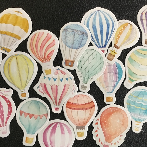 HOT AIR BALLOONS! 46 colorful balloon stickers, up, up and away, delightful designs, touch the clouds and they make a darn good gift!