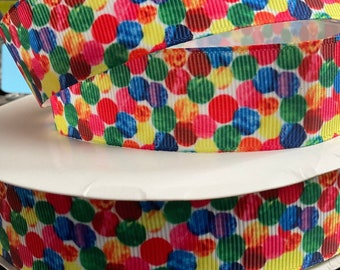 COLORFUL POLKADOTS! 1” or 1.5” grosgrain ribbon, choose 3 or 5 yds., perfect for embellishment/hair/decor/gifting and all your projects!