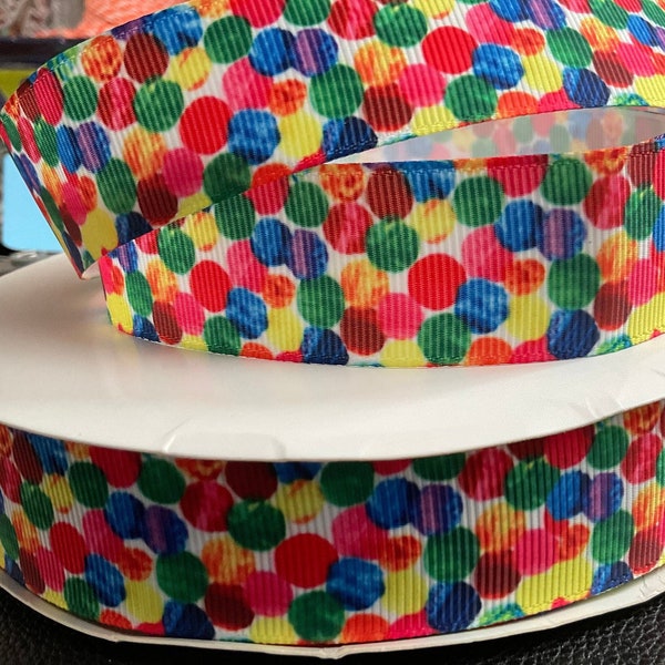 COLORFUL POLKADOTS! 1” or 1.5” grosgrain ribbon, choose 3 or 5 yds., perfect for embellishment/hair/decor/gifting and all your projects!