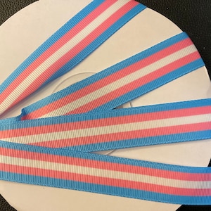 TRANSGENDER PRIDE 1” or 7/8” grosgrain ribbon! 3 or 5 yds., express yourself, perfect for embellishment/decor/hair/gift wrap & all projects!