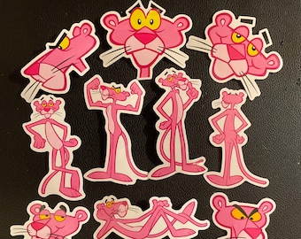 THE PINK FELINE!  10 large stickers, sizes vary, cool cat, retro cat, cartoon cat, pretty in pink cat and he makes a darn good gift!