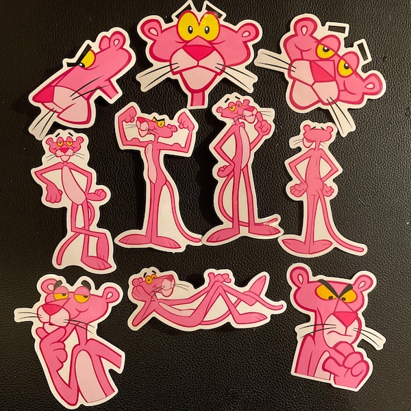 PINK PANTHER!  10 large stickers, sizes vary, cool cat, retro cat, cartoon cat, pretty in pink cat and he makes a darn good gift!
