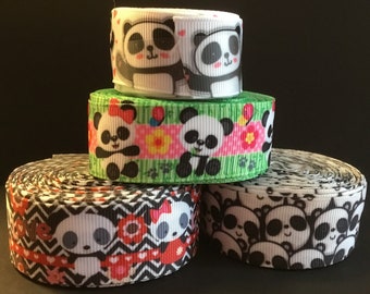 PANDA BEAR grosgrain ribbon, 1&quot;, choose 2/3 yds.,  PANDAMANIA!, panda lovers, 4 choices or choose them all & it makes a darn good gift!