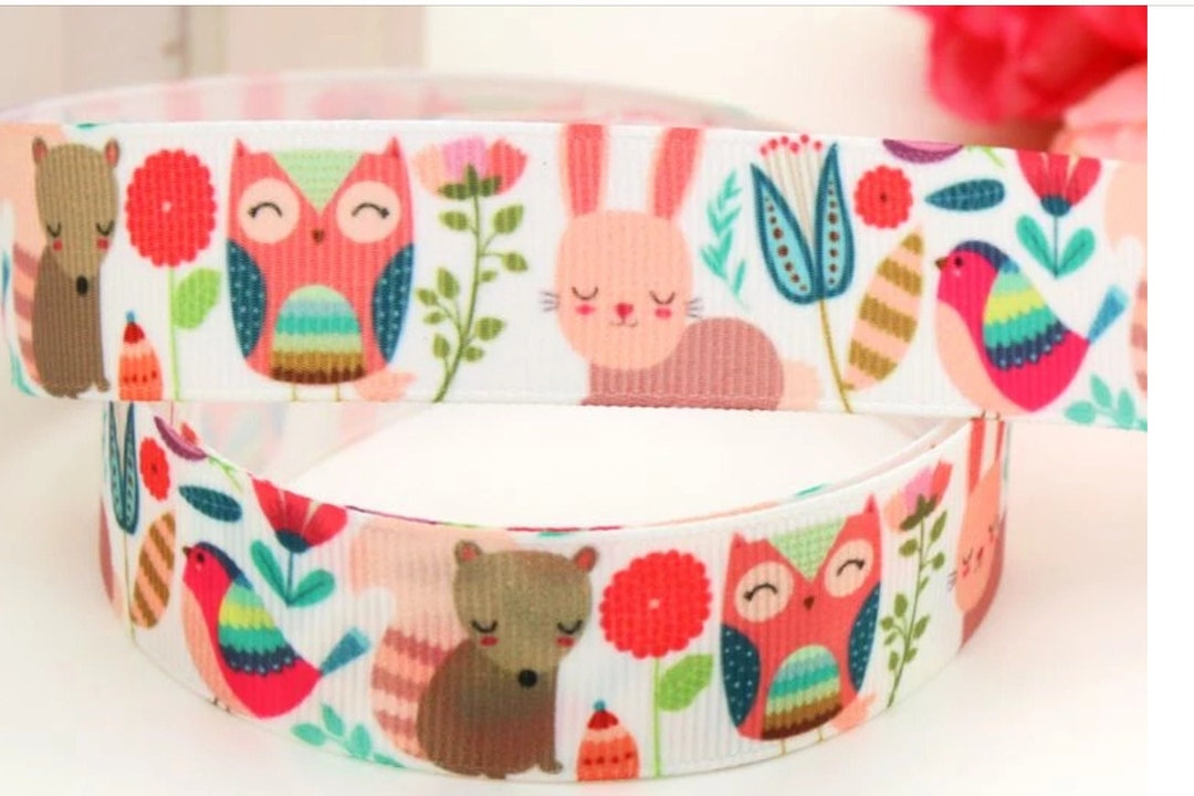 WOODLAND ANIMALS! 7/8” Grosgrain Ribbon, Choose 3 or 5 Yds., Sweet ...