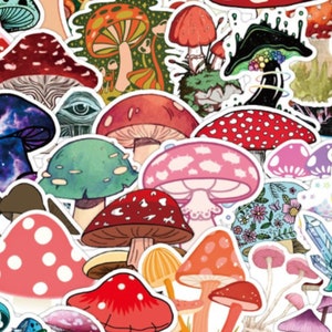 ¡CALCOMANÍAS DE SETAS #1!   Elija 25/50 piezas, variedad de hongos, para los amantes de los hongos, calcomanías divertidas y ¡son un excelente regalo!