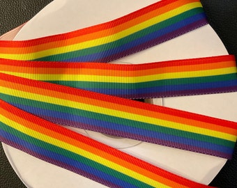 RAINBOW PRIDE 1” grosgrain ribbon! Choose 3/5 yds.,  LGBTQ+, express yourself, perfect for embellishment/decor/hair/gift wrapping projects!