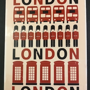 LONDON!   A 12”X8” tin-metal sign, home/wall/travel decor, tea with the Queen on a double decker bus & it makes a darn good gift!