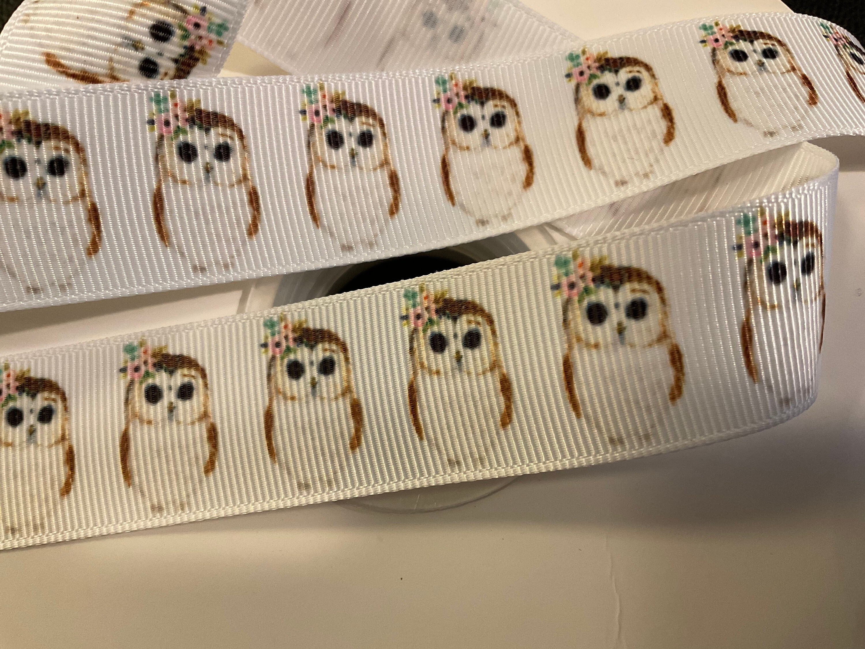 OWL WITH FLOWERS ribbon!  1” grosgrain, choose 3/5 yds., Animals With Flowers series, adorable