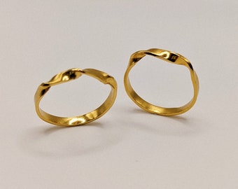 Gold Waved Stacking Rings