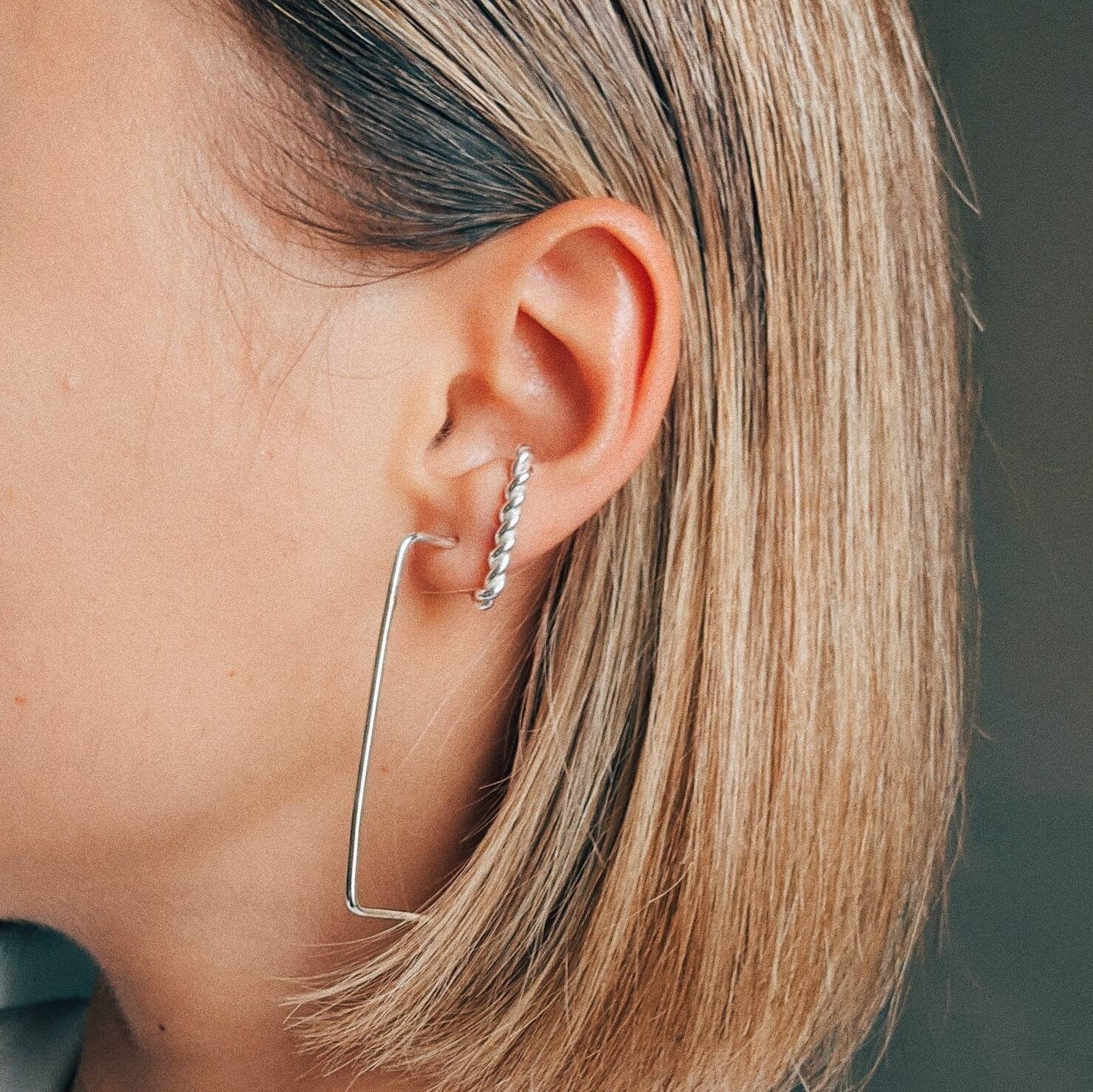 rectangular hoop earrings silver