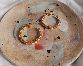 Twisted chunky hoop earrings - Sterling Silver plated Gold Vermeil (Handmade)