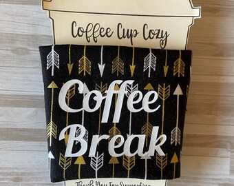 Cotton Coffee Cup Reusable Sleeve - Coffee Break Arrows