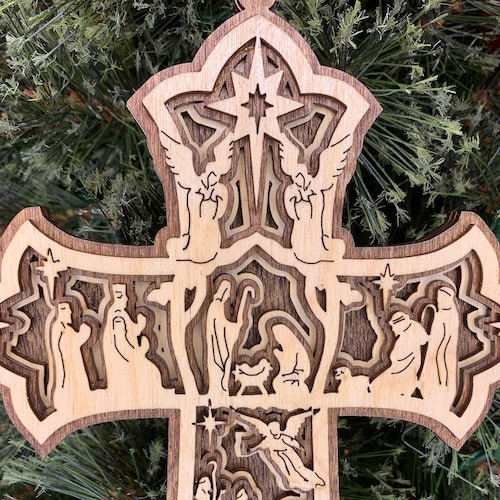 Nativity Scene Wooden Nativity Cross Cross Christmas Tree Etsy